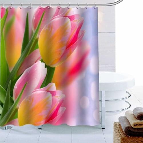 New Tulip Flower Shower Curtain 12 Hook Polyester Fabric 3D Printing Bathroom Curtain Waterproof Bath Curtain Decor