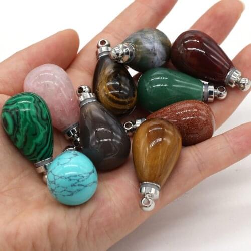 New Natural Agates Pendant Round Water Drop Shape Perfume Bottle Pendant Necklace for Jewelry Necklace Making Best Gift 20x38mm
