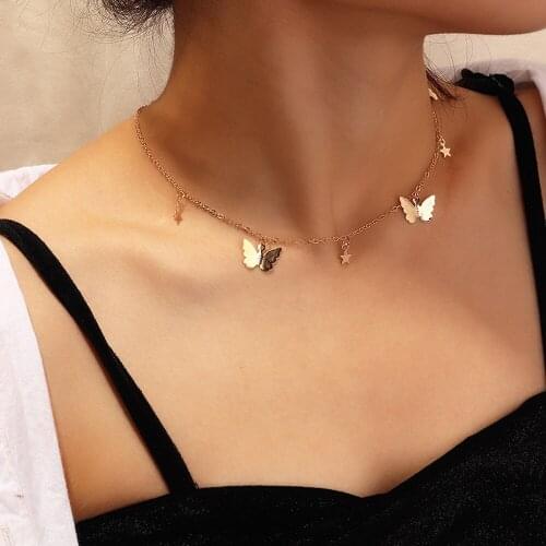 New Fashion Small Animal Butterfly Stars Chain Necklaces Gold Silver Color Clavicle Chain Necklaces For Women Jewelry