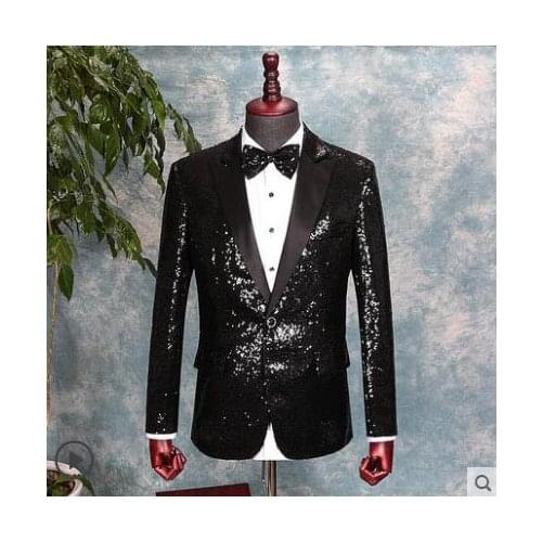 Chorus clothes men suits designs masculino homme stage costumes for singers jacket men sequins blazer star style dress black