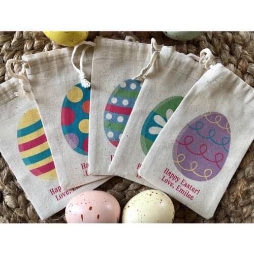 Custom Easter Favor Bags 10pcs personalized Assorted Easter Egg Bags treat bags birthday welcome bag candy muslin drawstring bag