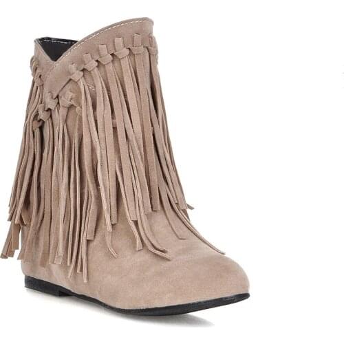 Hot Fringe Boots 2019 Low Heel Tassel Women Boots Plus Size 35~43 Drop Ship Heighten Shoes