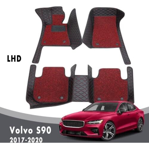Luxury Double Layer Wire Loop Car Floor Mats Carpets For Volvo S90 2020 2019 2018 2017 Auto Interior Accessories Leather Parts