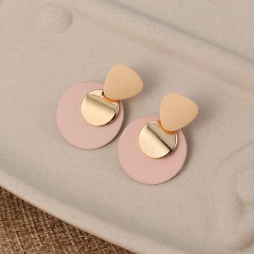 Korean Womens Earrings Fashion Geometric Round Blue Pink Acrylic Sequined Gold Drop Earring for Women 2020 Trend Jewelry New