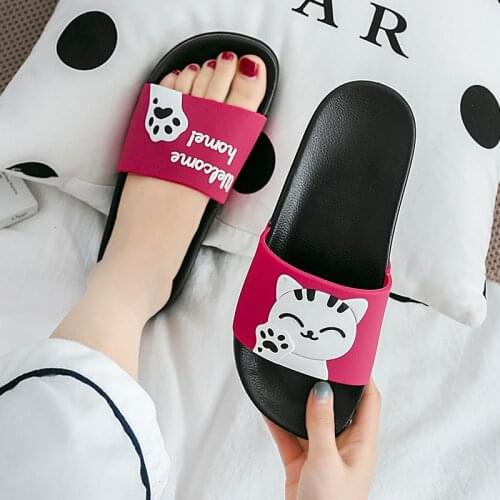 Women Summer Slippers Slide Sandals Beach Cartoon Cat Flip Flops Thick Soled Men Couple Bathe Shoes Zapatillas Mujer