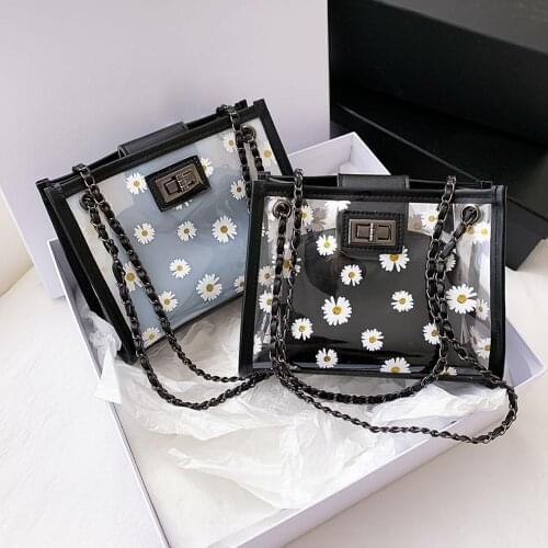 2pcs Womens Daisy Shoulder Bags for Women New Fashion All-match Transparent Jelly Chain Bag Women Handbag Purse Clutches Ladies