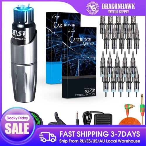 Dragonhawk TOP Beginner Tattoo Machine Set Kit Motor Rotary Pen Power Needles