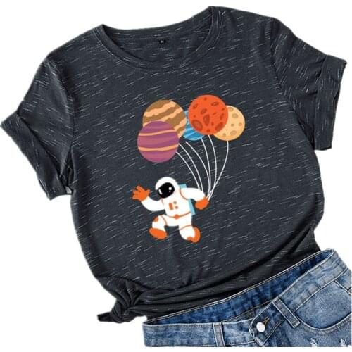 YT Womens Loose Round Neck Short Sleeve Spaceman Balloon T-Shirt Female Bottoming Shirts S-XXL Oversized Pure Cotton Tops Tees