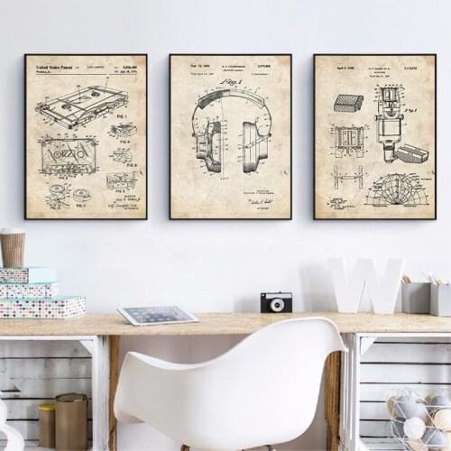 Music Recording Patents Vintage Blueprint Posters And Prints Music Room Wall Art Painting Decor Wall Pictures Bar Retro Poster