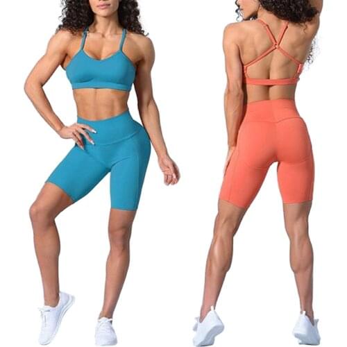 2 Pieces Yoga Suit Set for Women Solid Color Sleeveless Crop Top+Pants( Orange/Blue/Light Blue, S/M/L/XL)