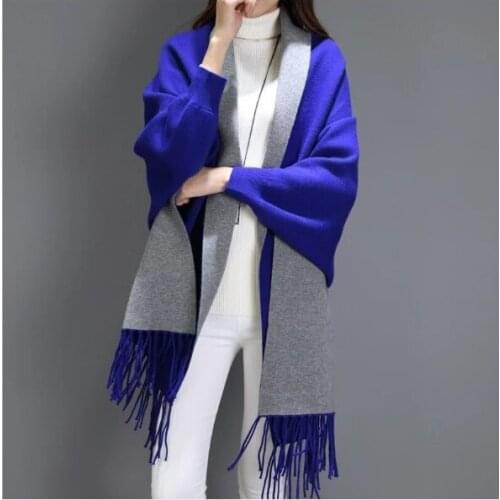 Women Autumn Cardigan Sweater Fashion Cashmere Shawl Lady Pretty Bat Sleeve Cape Coat Double-sided Tassel Thick Cloaks Wraps