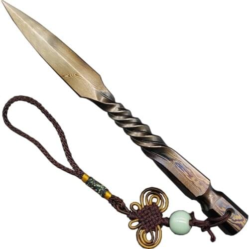 Tea Needle Cone Cutter Hand Prying Tea Knife Damascus Pattern Steel Longquan Ancient Horse Pu'er Needle Cutting Cakes And Bricks