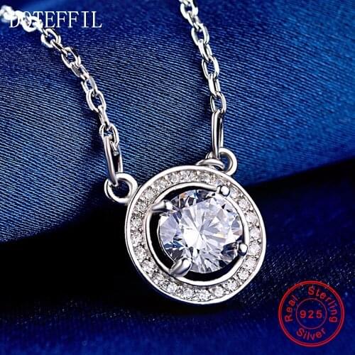 Woman Silver Jewelry 925 Sterling Silver Pendant Necklace AAAA Round Zircon Charm Necklace