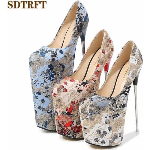 Crossdresser 30 22 19cm Ultra High Metal Thin Heels Cosplay Lace flowers Pumps wedding shoes Woman Steel Pipe Dance Stilettos