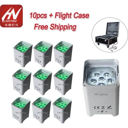 10pcs with case smart dj par battery dmx wireless wifi uplighting 6 led*6in1 18w RGBWAUV uplighting