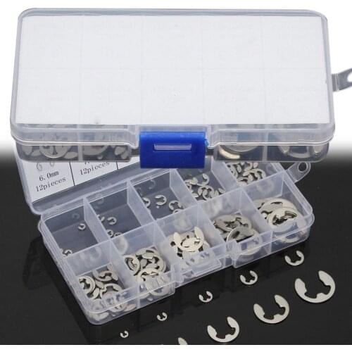 120pcs/lot Assortment Circlip Kit 304 Stainless Steel E-Clip 1.5mm to 10mm For Hardware Accessories