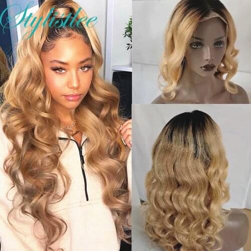 13*4 Lace Front Wig 1B/27 Ombre Color Honey Blonde Human Hair Wigs Brazilian Loose Wavy Remy Pre Plucked Body Wave Lace Frontal