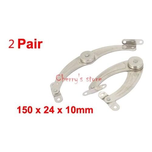 2 Pair Silver Tone Metal Furniture Cupboard Door Close Lid Support Hinge Stay 100mm Length