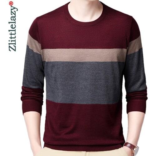 2021 Brand Casual Knitted O Neck Sweater Men Pullover Clothing Fashion Tops Clothes Knit Striped Mens Sweaters Pullovers 0309