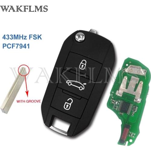 3 Buttons 433MHz or 434MHz PCF7941 ID46 HU83 Remote Flip Key For For Peugeot 508 2010-2015 HELLA 5FA010 353-20