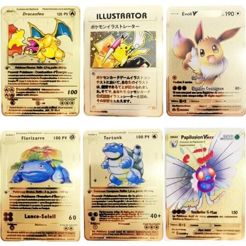 5 Styles French Pokemon Cards Metal Cards 1st Edition Charizard Pikachu Charizard VMAX GX Anime Battle Game Kids Gift Toys