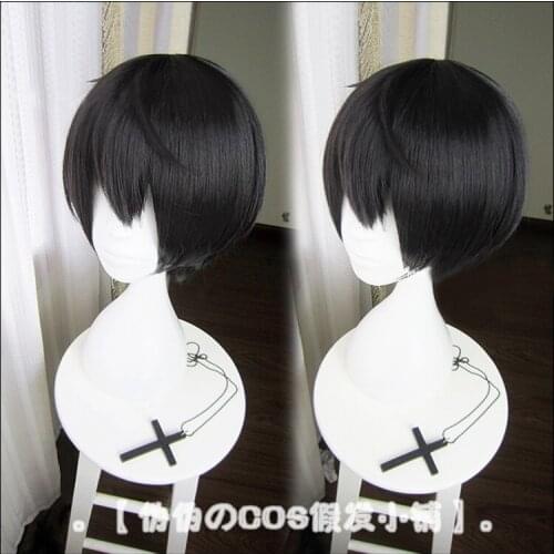 Ensemble Stars Sakuma Ritsu Short Black Cosplay Wig Halloween Party Heat Resistant Hair Cosplay Costume Wigs + Free Wig Cap