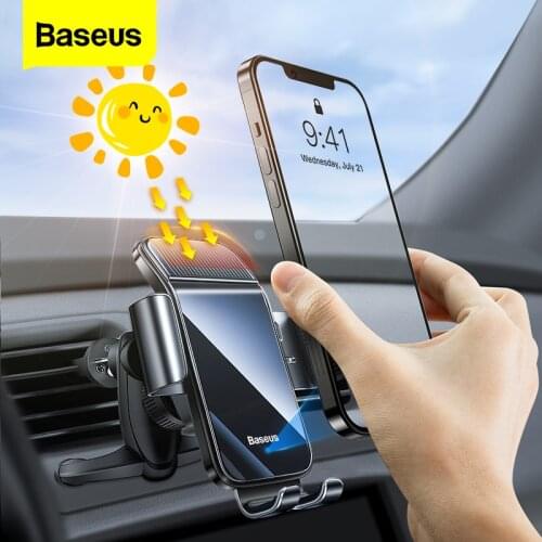 Baseus Solar Car Phone Holder Electric Induction Bracket For iPhone 13 Xiaomi Cellphone Holder Car Air Vent Clip Phone Stand