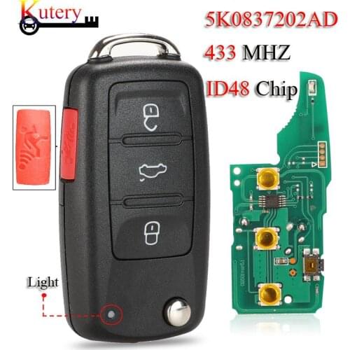 Kutery Flip Folding Remote Car Key Circuit Board For Volkswagen 3/3+1 Buttons 434MHz 5K0837202AD