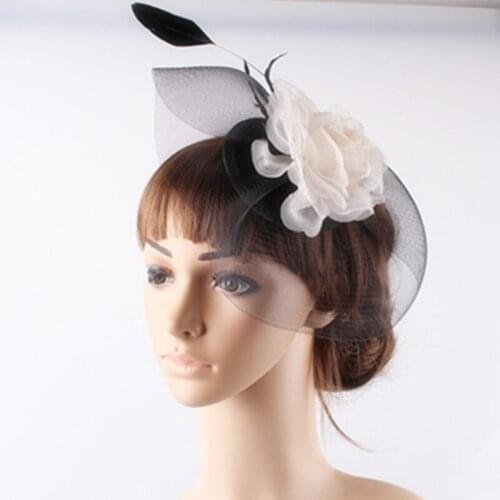 Ladies Wedding Hair Accessories Satin Base Fascinator Hat Cocktail Hats with Silk Flower Occassion Headwear Party Headpiece