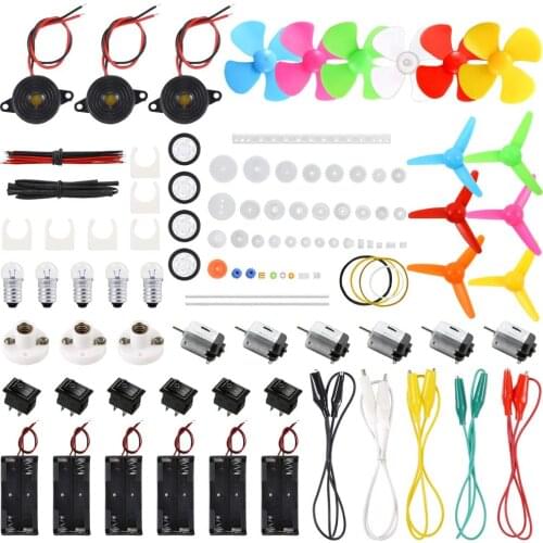 DC Motors Kit 1.5-3V 15000RPM with 66 PCS Plastic Gears,Shaft Propeller, Bulbs,Buzzer Sounder,Science Experiment Kit for Kid DIY