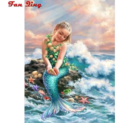 Diy Diamond Painting Cross Stitch Pattern Mosaic Crystal Needlework 5D Square Diamond Embroidery Girl Cartoon Little Mermaid