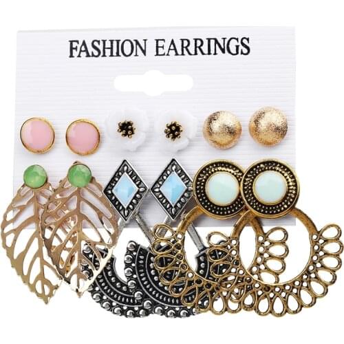 F136 hanzhishang new ear jewelry creative simple flower leaf Earring Set 6 pieces