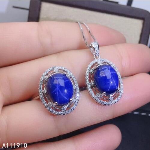 KJJEAXCMY fine jewelry 925 sterling silver inlaid Natural sapphire pendant ring exquisite Womens set support detection