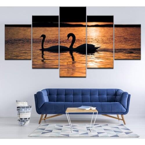 Canvas Painting Geese on the river sunset 5 Pieces Wall Art Painting Modular Wallpapers Poster Print for living room Home Decor