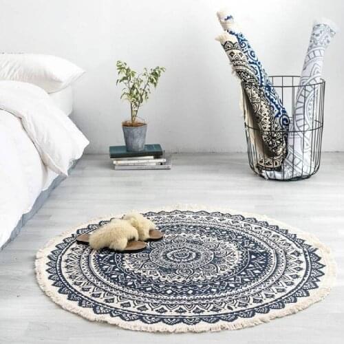 Morocco Round Carpet Bedroom Boho Style Tassel Cotton Rug Hand Woven National Classic Tapestry Sofa Cushion Tatami Floor Mats
