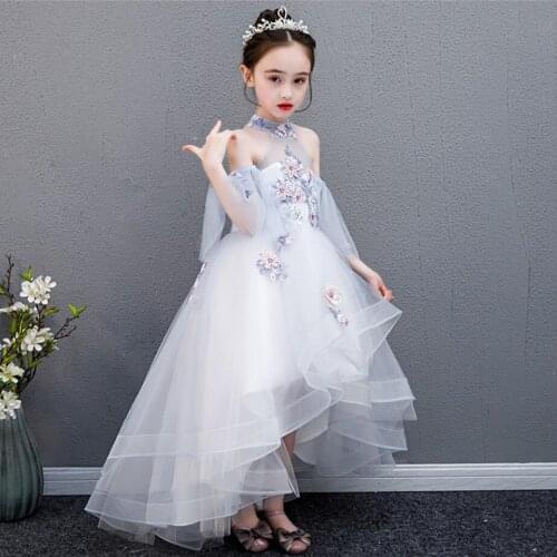 Appliques Lace Flower Girl Dresses for Wedding Party Princess Birthday Pageant Long Gown Kids Girls First Communion Costume