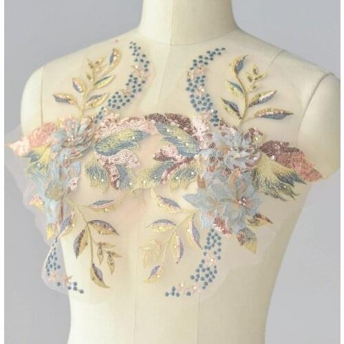 LASUI 0455 NEW 32*23cm=1 Piece For evening dress decoration costumes accessories TOP 3D beaded embroidery lace flower applique