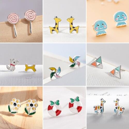 Cute Cat Giraffe Dog Flower Earrings for Women Cartoon Lovely Summer Dating Geometric Animal Stud Jewelry 2021 Trend Friend Gift