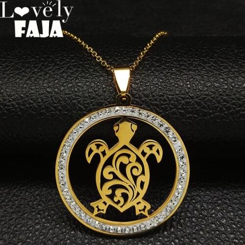 Fashion Turtle Crystal Stainless Steel Chain Necklace for Women Gold Color Necklaces Pendants Jewelry bijoux femme N18583