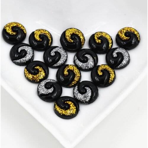 New Fashion 40pcs 12mm Mix Colors Black and white and Gold Color Tai Chi type Flat back Resin Cabochons Cameo