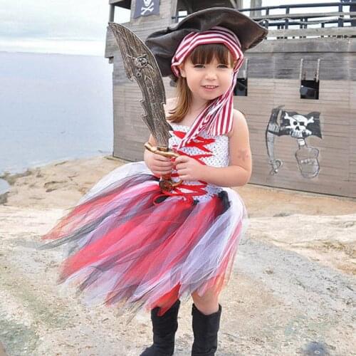 Skull Pattern Girl Pirate Costume Tutu Dress Princess Summer Dress Baby Kids Party Dresses Children Cosplay Outfits Halloween XL