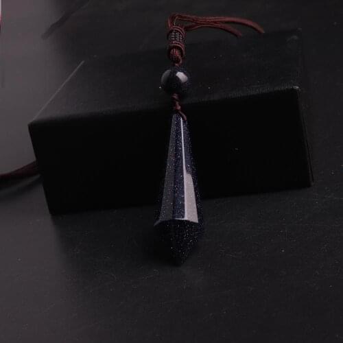 1PCS Druzy Reiki Balancing Blue Sandstone Necklace Natural Stone Power Necklaces Pendants Radiesthesia Pendulum For Dowsing