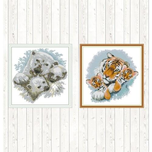 Polar Bear Family Needlework Embroidery Cross Stitch Sets 14ct 11ct Count DMC Cotton Thread Printed Canvas DIY Handmade Crafts