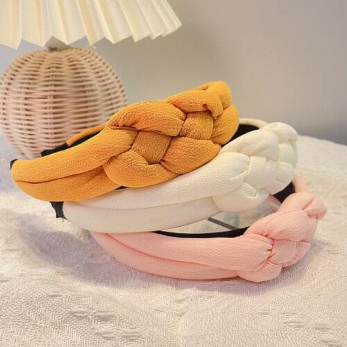 New Fashion Women Hairband Cross Knot Braid Headband Adult Autumn Winter Shiny Color Headwear Wide Side Turban Hair Accessories