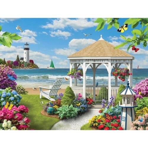 Seaside garden full square diamond painting scenerycross stitch kits diy diamond embroidery landscape mosaic painting needlework