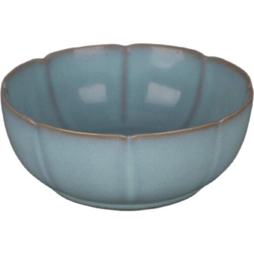 Early collection of antique Song Ru kiln sky green glaze Kuikou lotus bowl ornaments