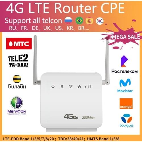 Unlocked 300Mbps Wifi Routers 4G LTE CPE Mobile Router with LAN Port Support SIM card and Europe/Asia/Middle East/Africa