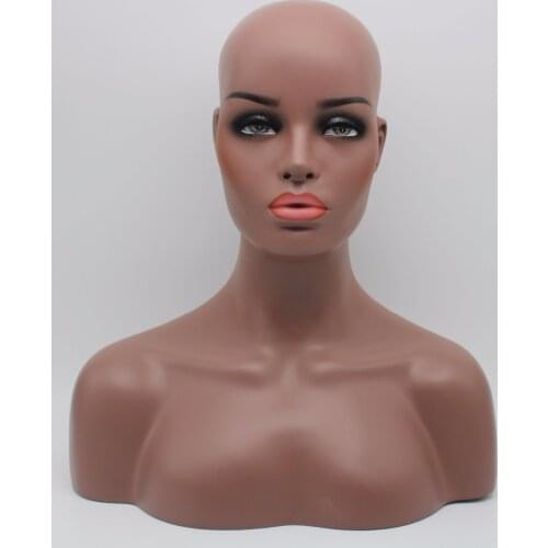 Realistic Fiberglass African American Black Female Mannequin Head Bust For Wigs