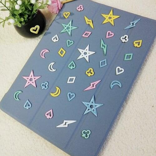 Self-adhesive 10pcs Small Mini Star Moon Heart Poker Logo Embroidery Iron Patches for Clothing Appliques on Clothes Sticker Diy