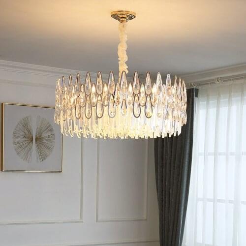 Modern Crystal Led Chandelier Lighting Gold Metal Living Room Led Pendant Chandelier Lights Dining Room Led Hanging Lamp Fixture